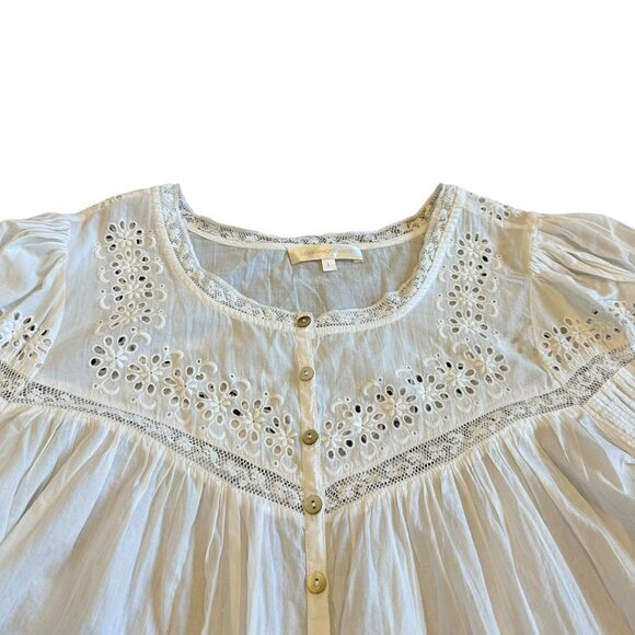 LoveShackFancy Badyn Blouse Shirt Button-Down Long Sleeve Boho White Size Large - Picture 4 of 15